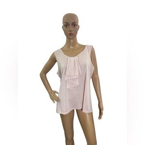 Talbots Women's Size XL Sleeveless Round Ruffle Neck Solid Pink Tank Top